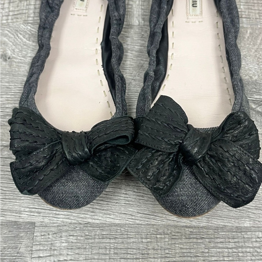Miu Miu Denim Bow Flats - Picture 3 of 6